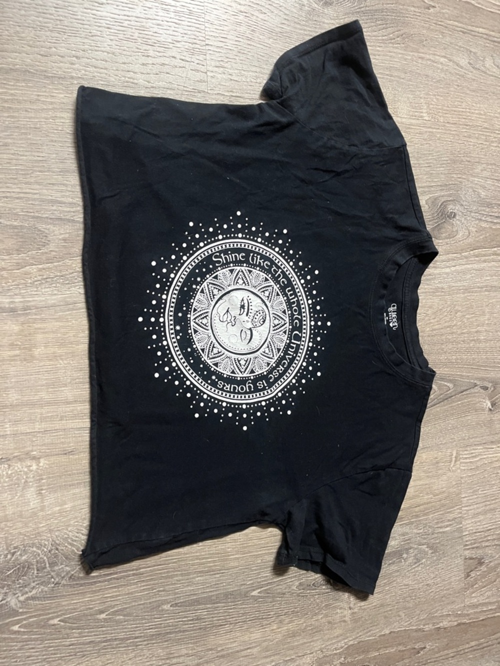 Black Graphic Crop Top with Moon Mandala
